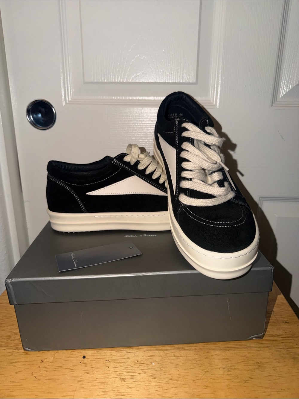 Rick Owens Black Suede Sneakers with Cream Accents